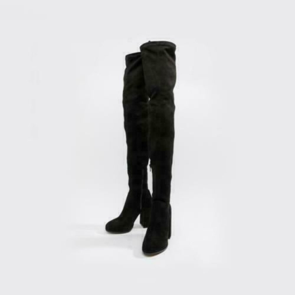 Black ASOS Zip up Thigh High Boots